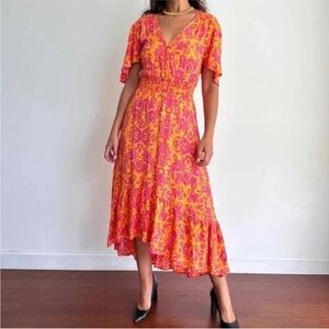 Anthropologie Abel The Label High Low Maxi Dress XS Floral Tropical Pink Orange